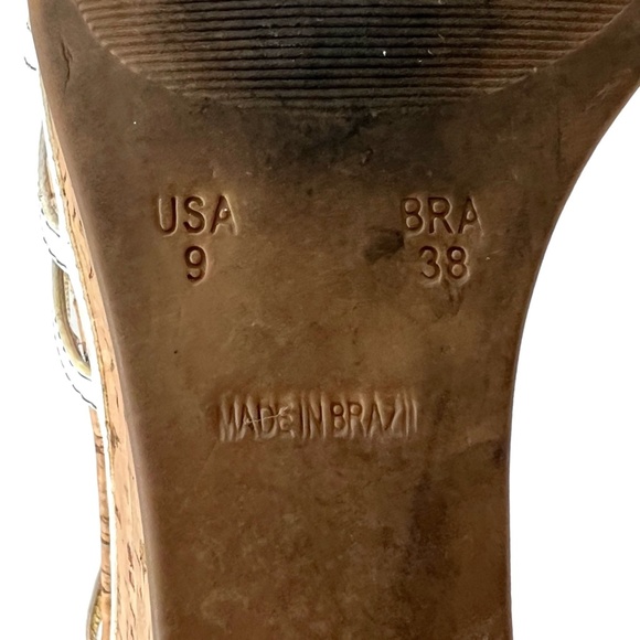 SERGIO ZELCER WHITE PATENT LEATHER & CORK BOTTOM SANDAL PLATFORM WEDGES - Picture 11 of 16